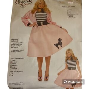 Halloween Costume 50s Pink Poodle skirt Dress And Pink Scarf  NWT